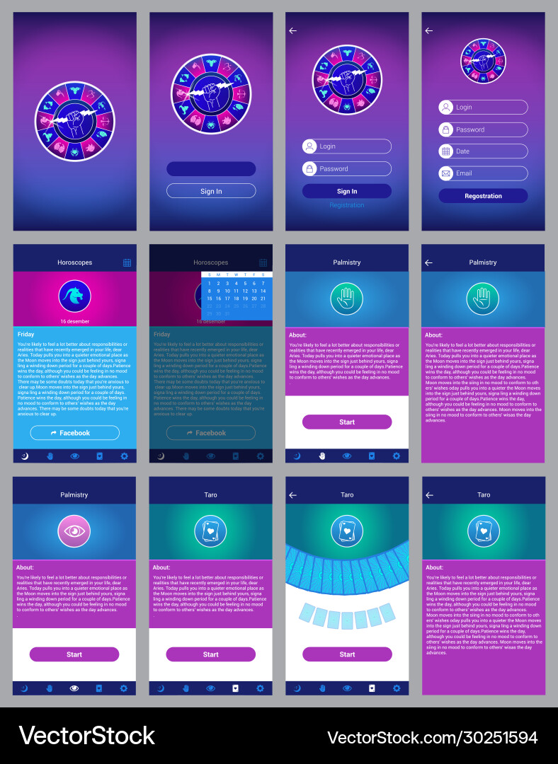 Horoscope ui design app mobile user interface vector image