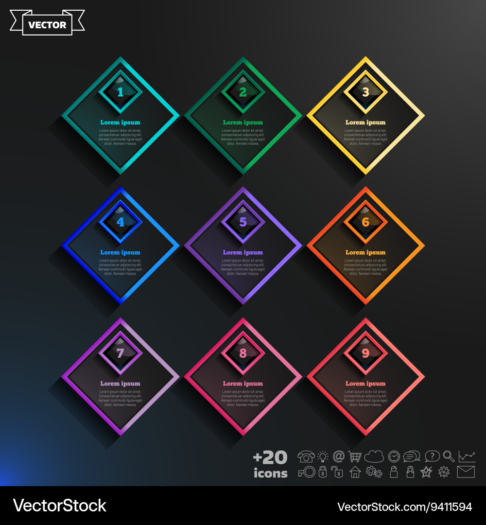 Infographic design list with colorful rhombs Vector Image