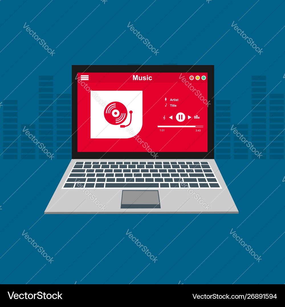 Media player application app template with flat Media player application app template with flat vector image