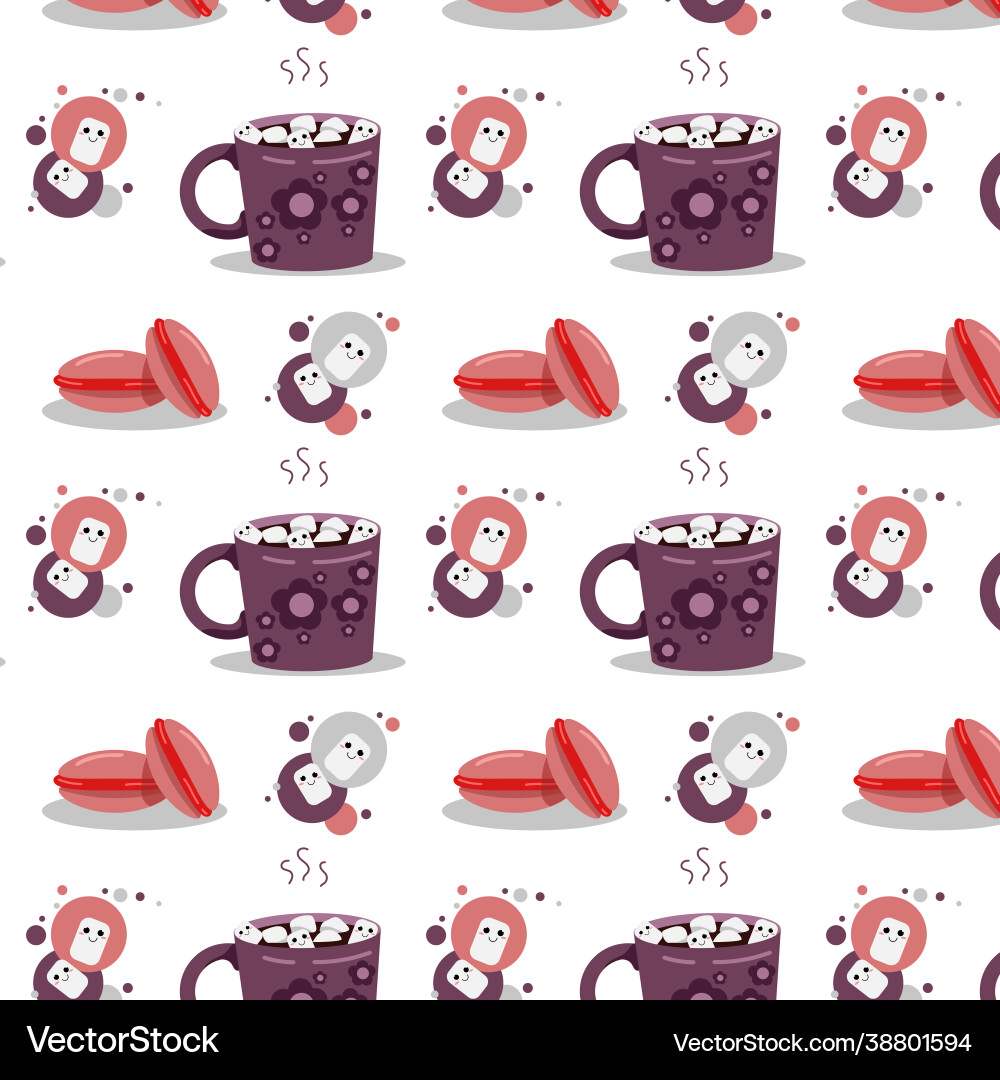 Seamless pattern cocoa mug with marshmallows Vector Image
