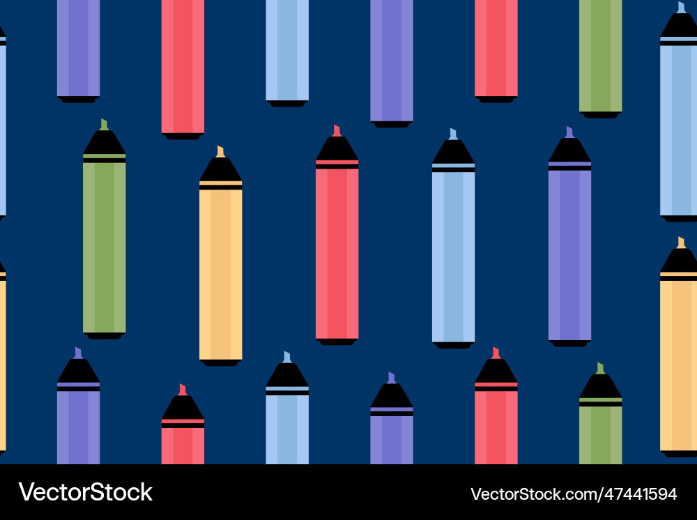 Seamless pattern of multicolored markers on a blue Seamless pattern of multicolored markers on a blue vector image