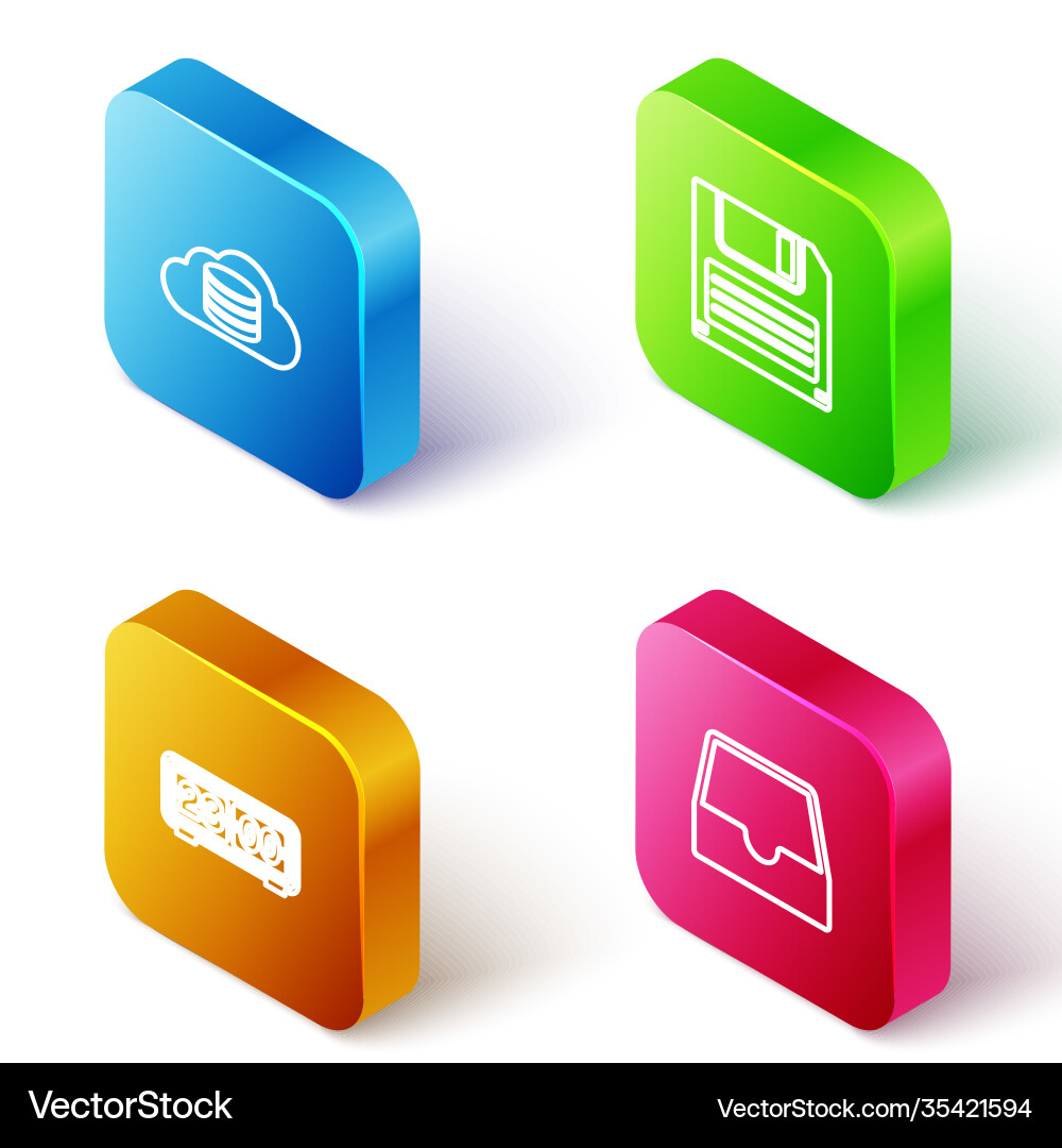 Set isometric line cloud database floppy disk vector image