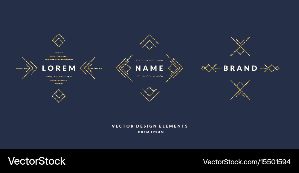 Set of modern geometric framework for text gold vector image