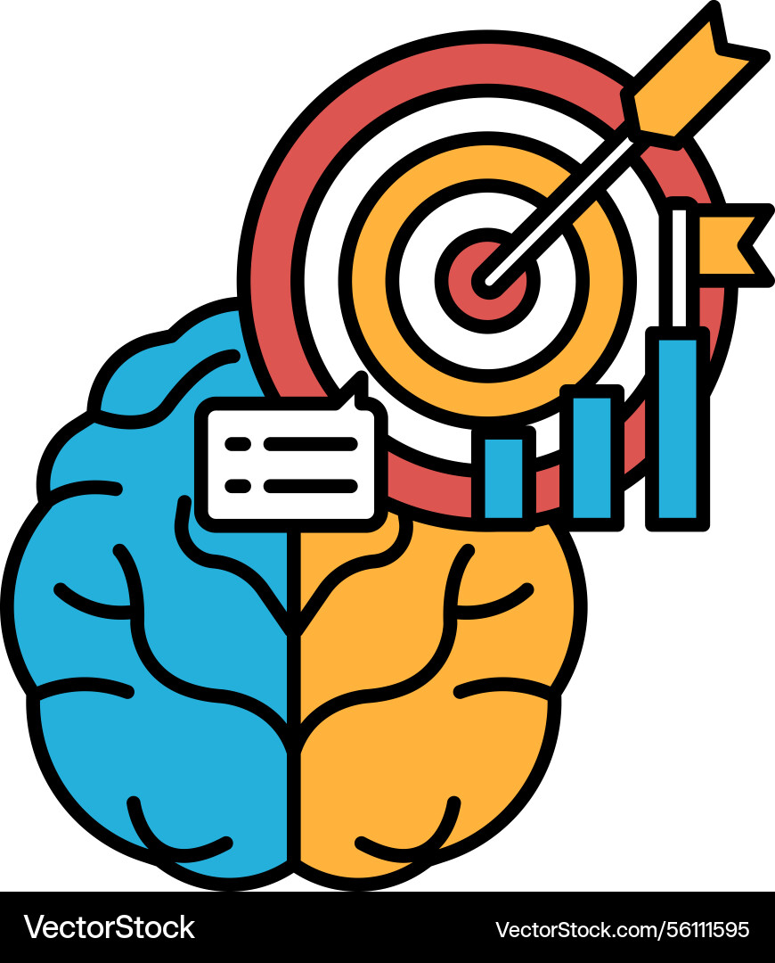 A brain with red arrow pointing to target A brain with red arrow pointing to target vector image