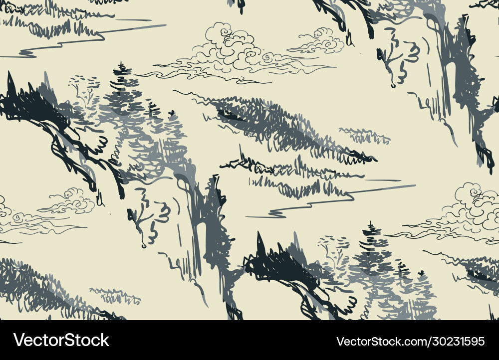 Berge Natur Landschaft Blick Skizze japanisch Berge Natur Landschaft Blick Skizze japanisch vektorbild