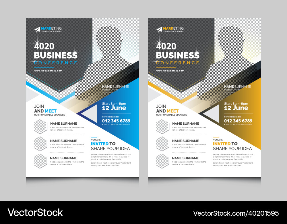 Blue and yellow business conference flyer template Blue and yellow business conference flyer template vector image