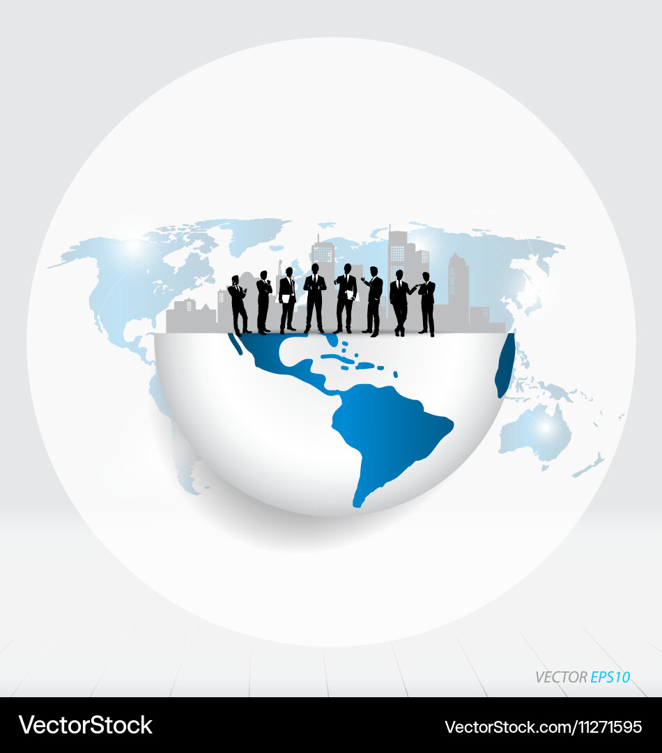 Globe and building with businessman can use Vector Image