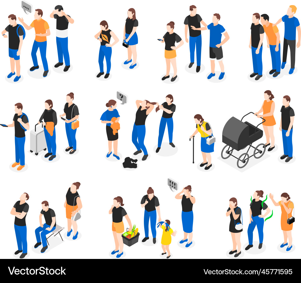 Isometric Queue Icon Set vector image