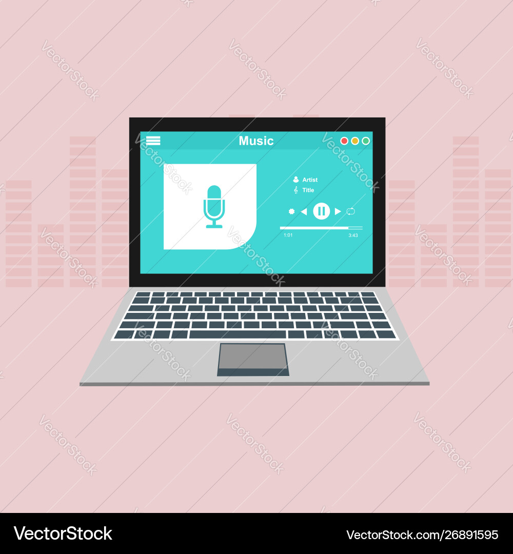 Media player application app template with flat vector image