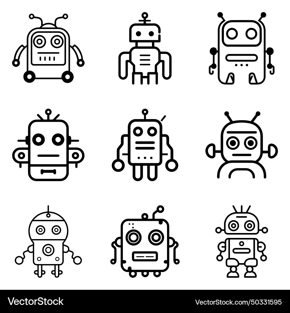 Robots flat icon set isolated on white background Vector Image