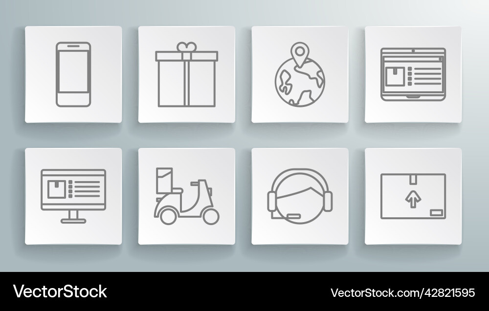 Set line computer monitor with app delivery vector image