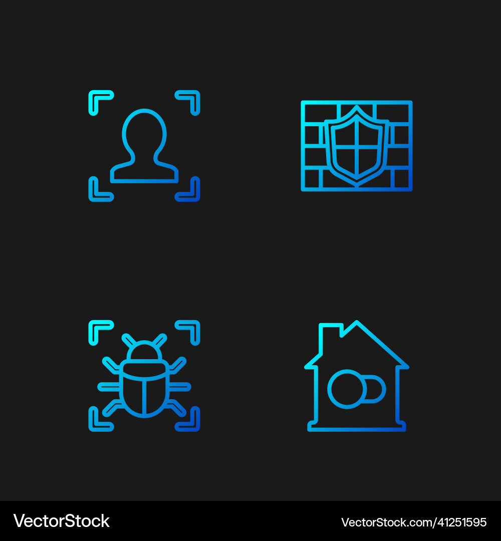 Set line smart home system bug face recognition Set line smart home system bug face recognition Vector Image
