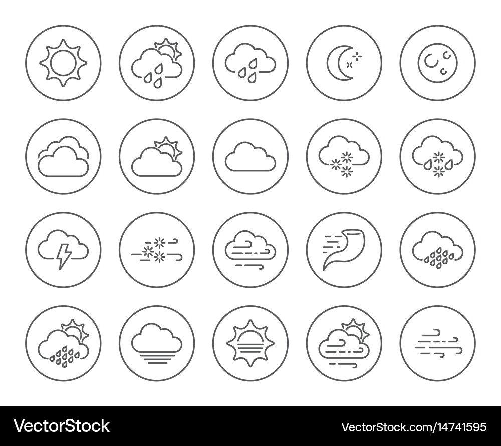 Set minimal weather related line icons contains vector image
