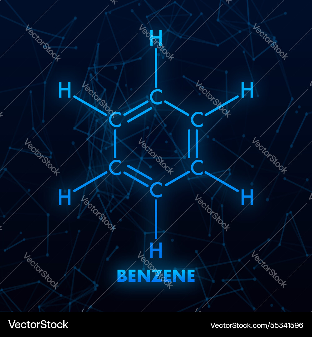 Benzene molecular formula with network connection – Royalty-Free Vector |  VectorStock, image size:1000x1080