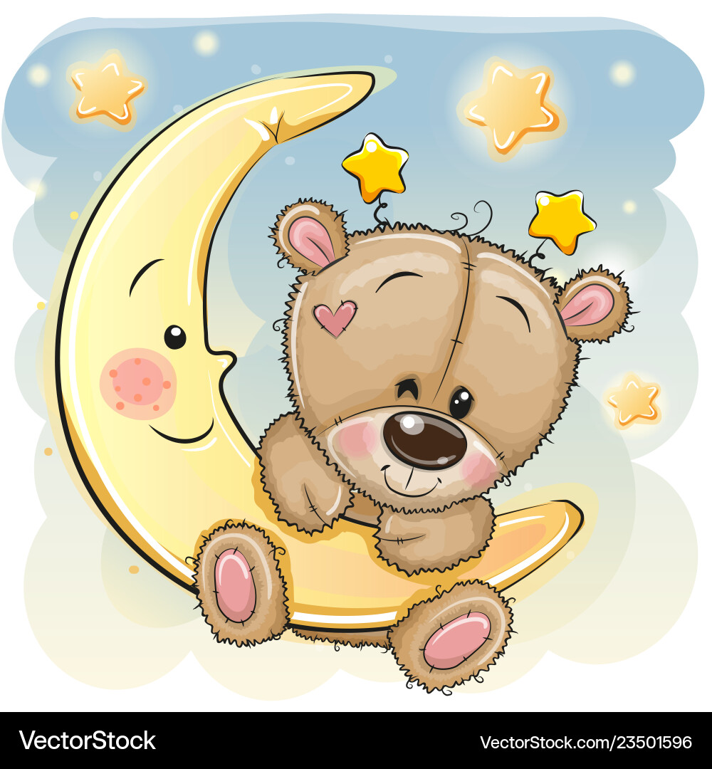 Cute cartoon teddy bear on the moon