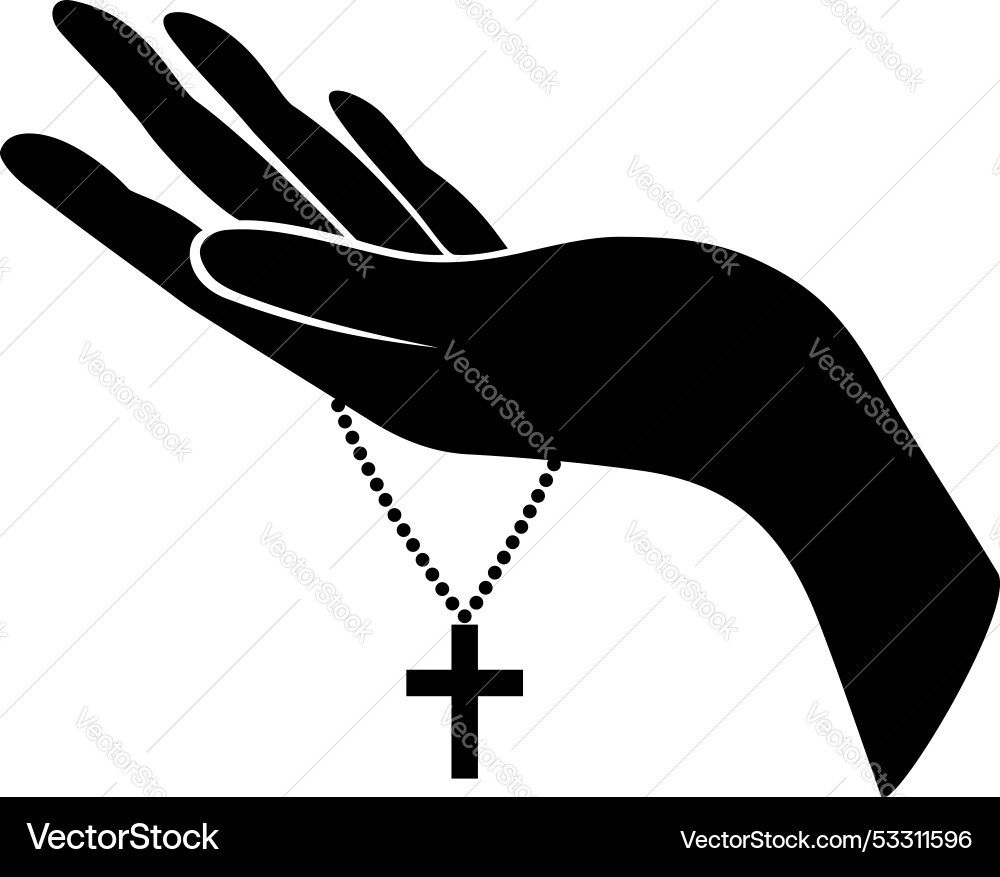 Hand with a christian cross on chain Vector Image