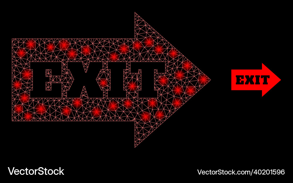 Mesh net exit arrow with light wire frame Mesh net exit arrow with light wire frame vector image