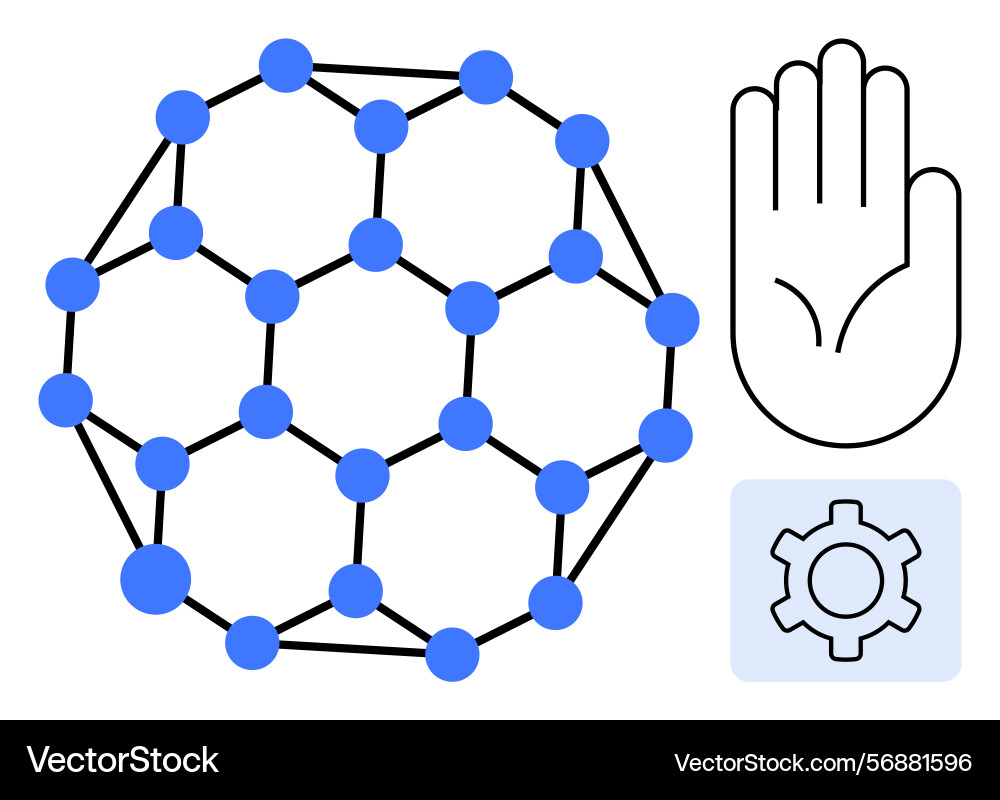 Network of connected nodes with hand gesture vector image