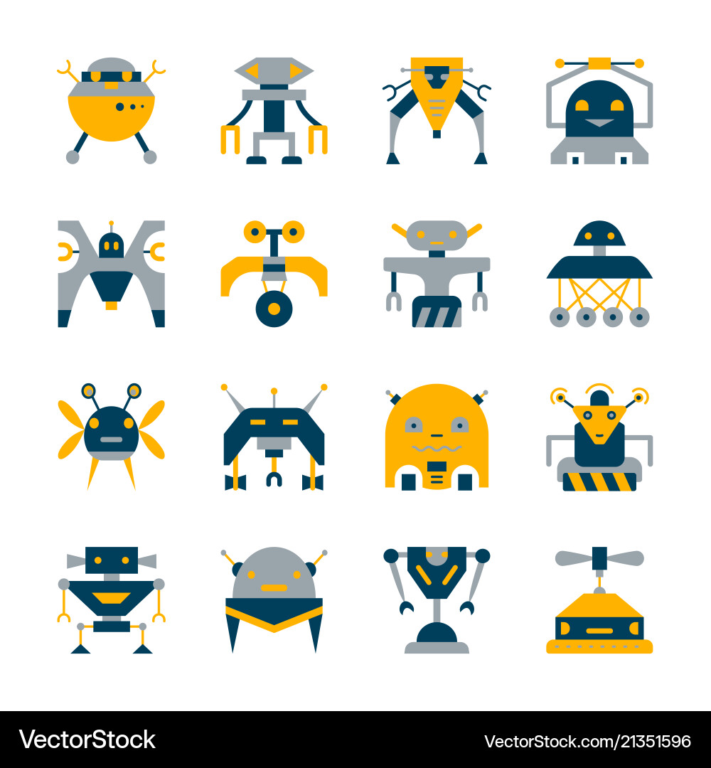 Robot Icon Set - AI & Cybernetics Vector Image