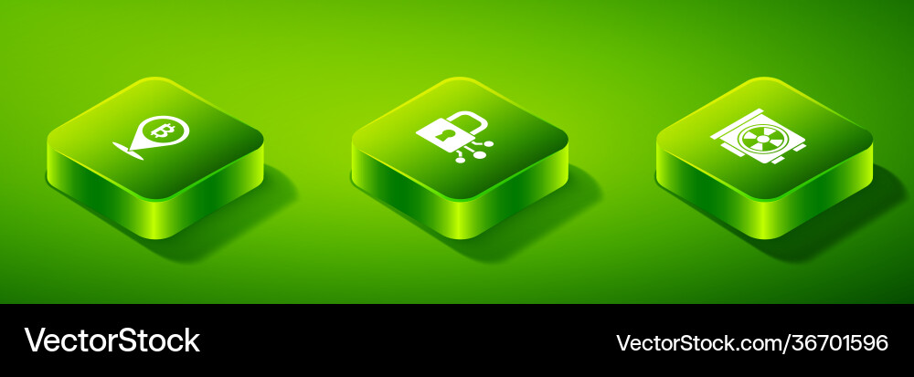 Set isometric lock with bitcoin video graphic Set isometric lock with bitcoin video graphic vector image