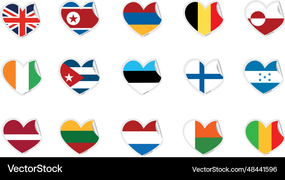Set of heart shapes with different flags Set of heart shapes with different flags vector image