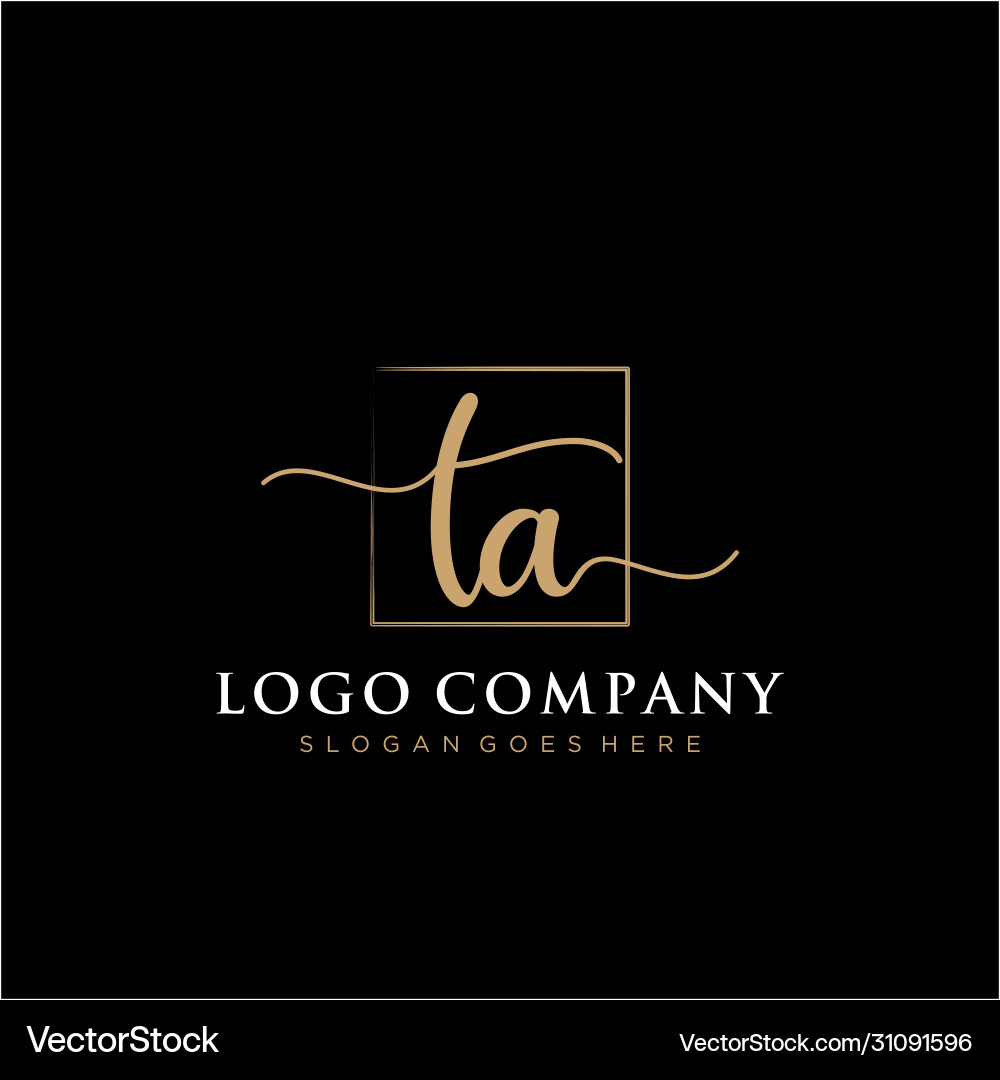 Ta initial handwriting logo with rectangle Ta initial handwriting logo with rectangle Vector Image