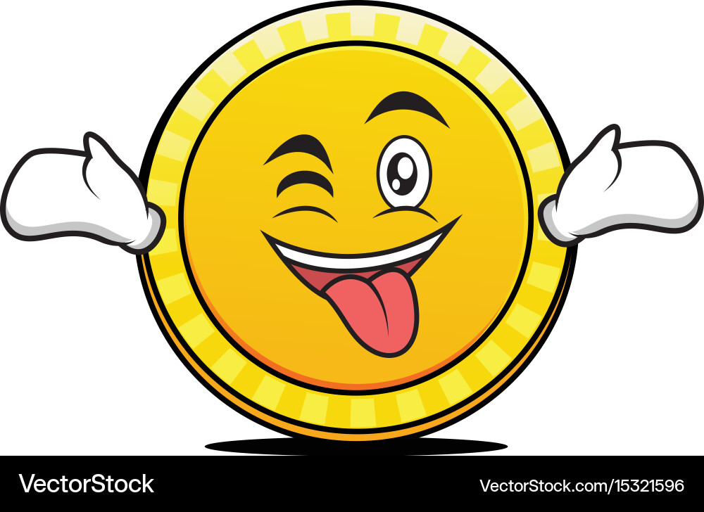 Tongue out with wink coin character vector image