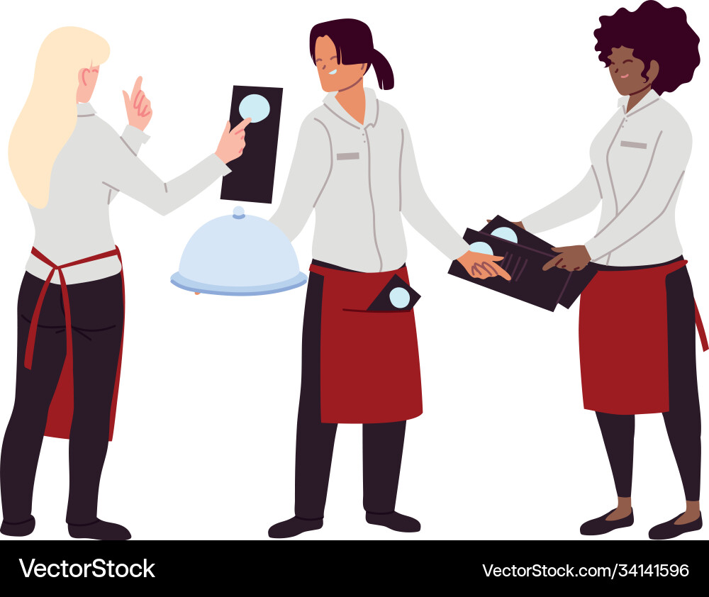 Waiters in uniform with menu to take order vector image