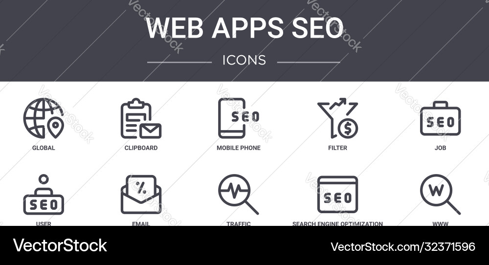 Web apps seo concept line icons set contains Vector Image
