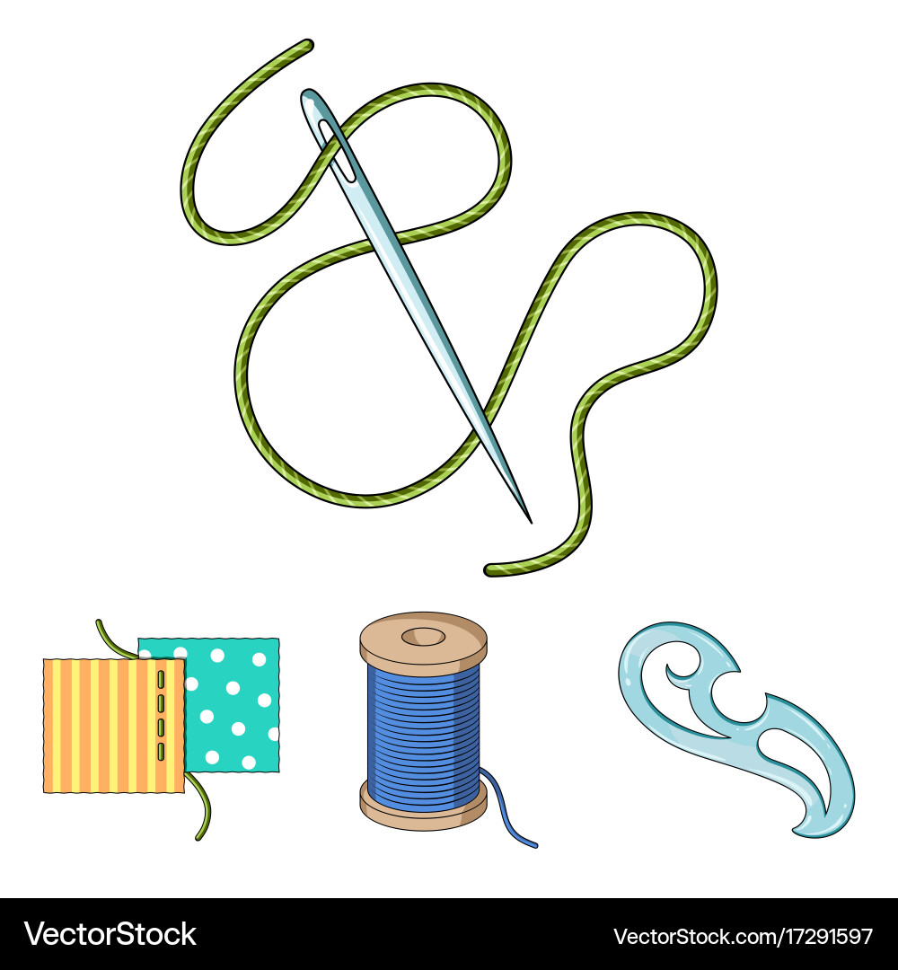 A spool with threads needle curl seam Vector Image