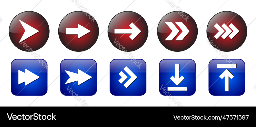 Arrows icon set 3d glossy realistic arrow button Vector Image