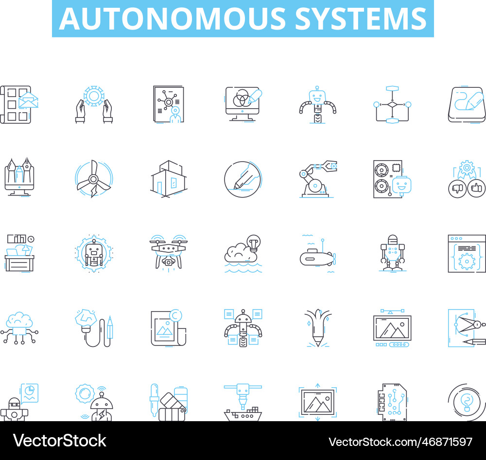 Autonomous systems linear icons set robotics Autonomous systems linear icons set robotics Vector Image