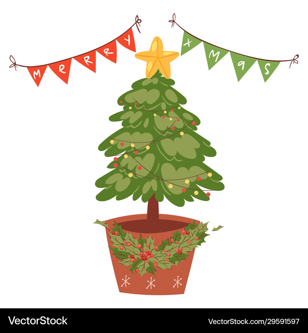 Decorated christmas tree with star lights Decorated christmas tree with star lights Vector Image