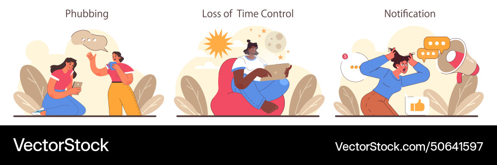 Digital detox set characters practicing Vector Image