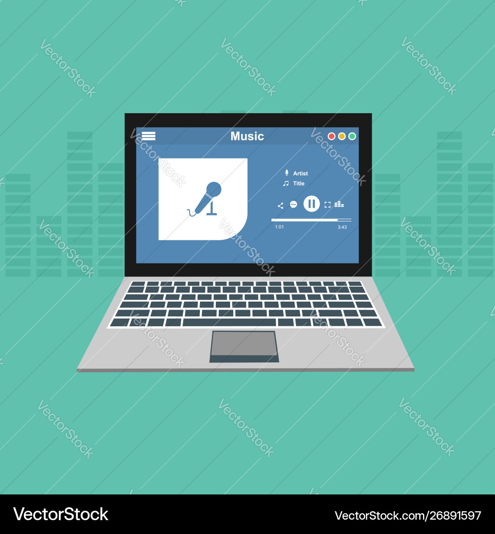 Media player application app template with flat Vector Image