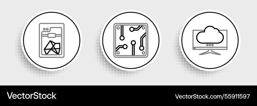 Set line computer monitor screen 3d printer Set line computer monitor screen 3d printer vector image