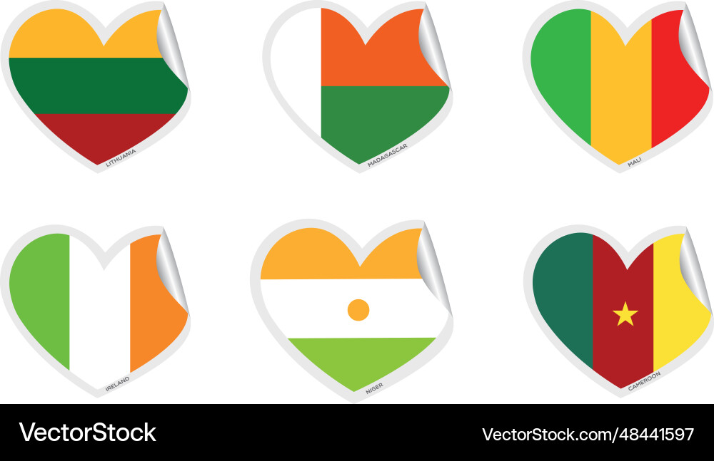 Set of heart shapes with different flags Set of heart shapes with different flags vector image
