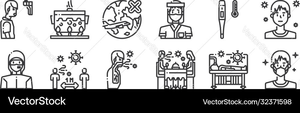 12 set linear virus transmission icons thin 12 set linear virus transmission icons thin vector image