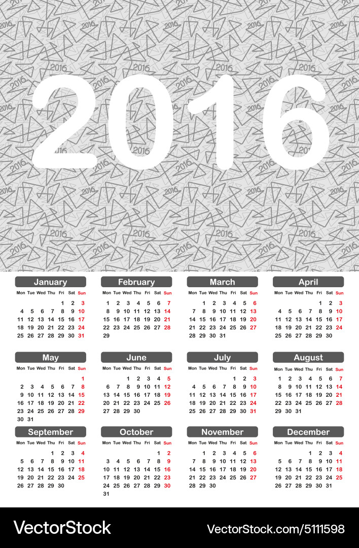 2016 Calendar - Linear Grid Vector Image