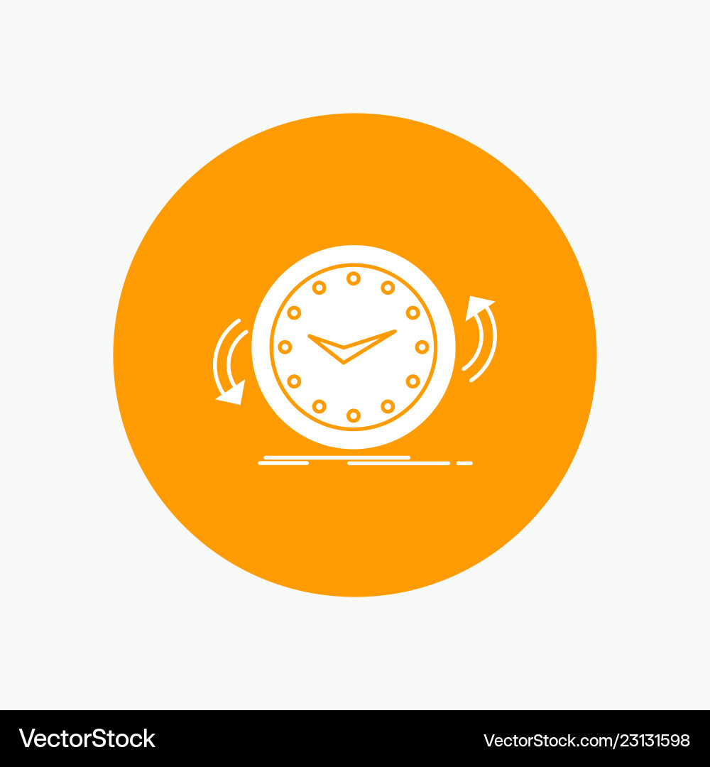 Backup clock clockwise counter time white glyph Backup clock clockwise counter time white glyph vector image