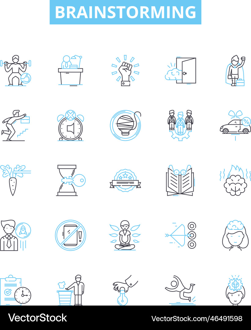 Brainstorming line icons set ideating Brainstorming line icons set ideating vector image