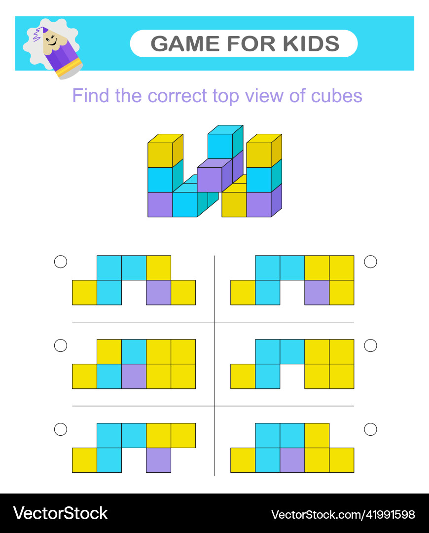 Find the correct top vew of cubes logic game Find the correct top vew of cubes logic game vector image