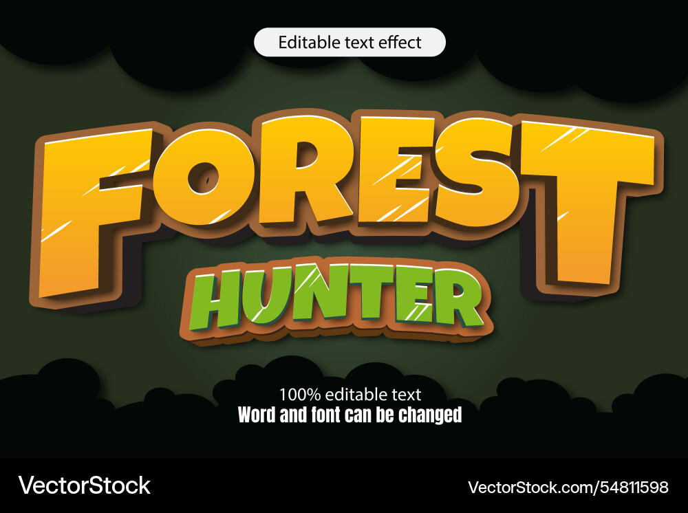 Forest hunter editable text effect 3d emboss vector image