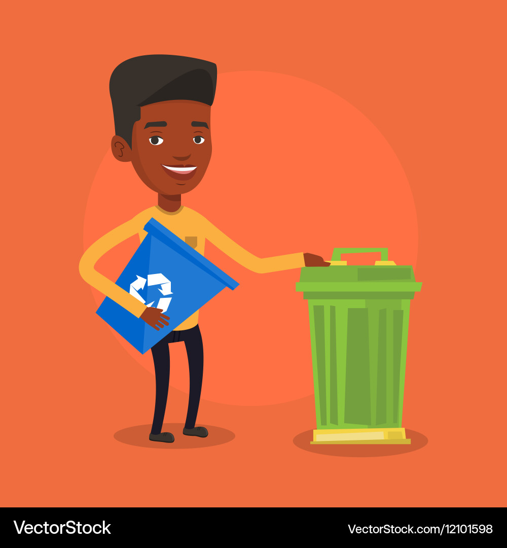 Man with recycle bin and trash can vector image