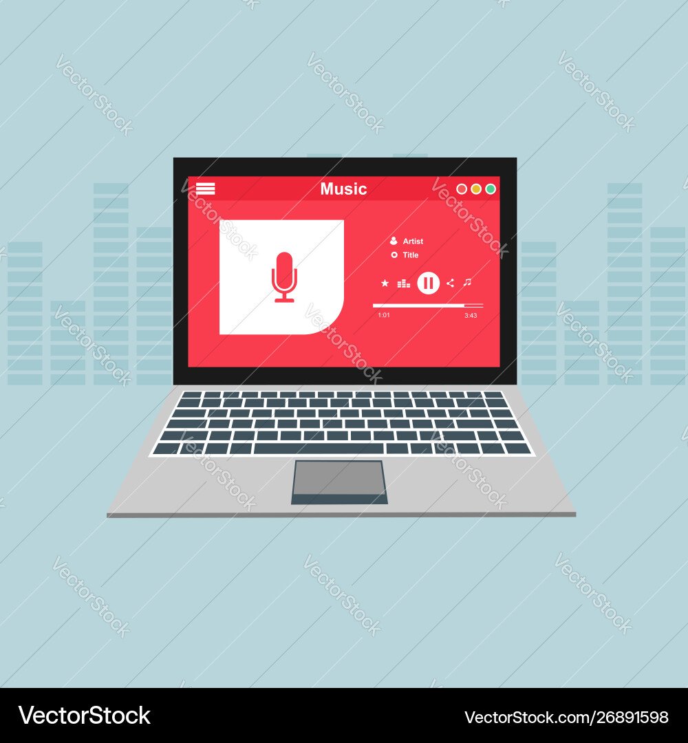 Media player application app template with flat Media player application app template with flat vector image