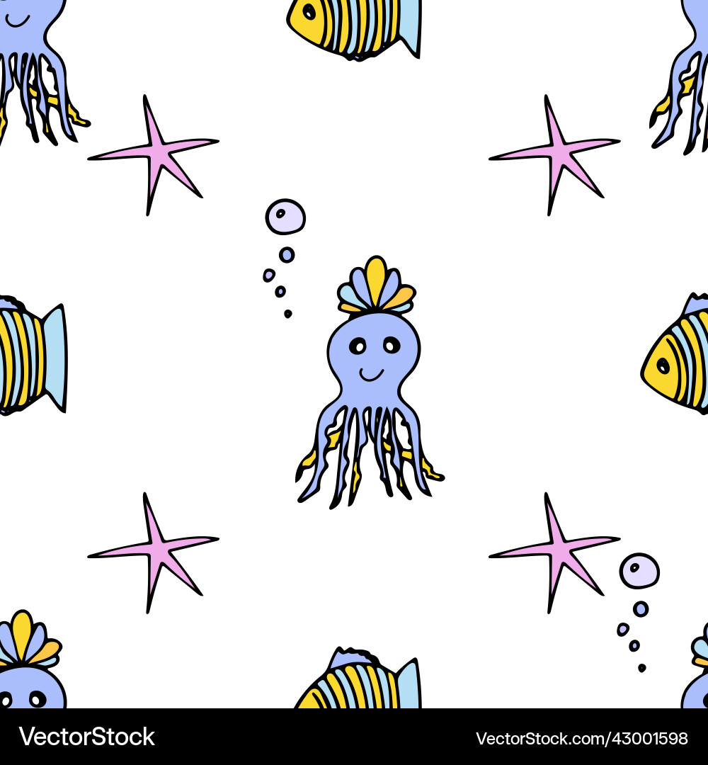Seamless pattern with octopus in a shell crown Vector Image