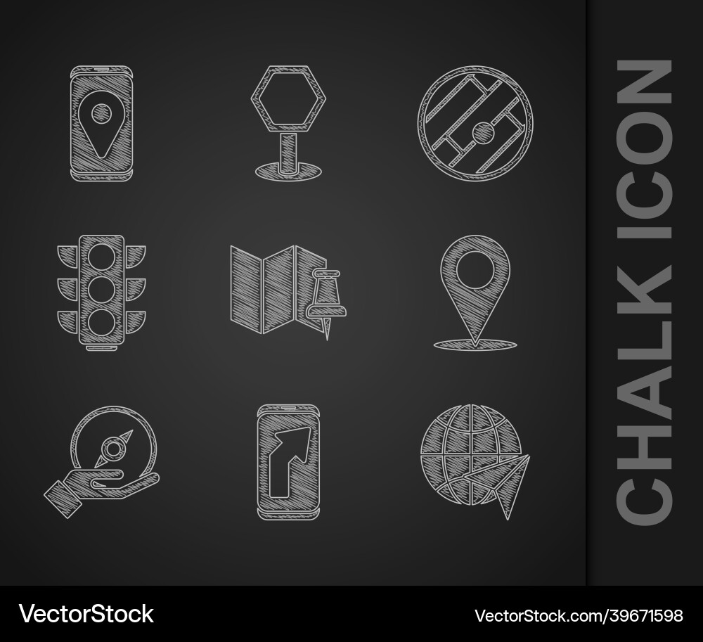 Set folded map with push pin city navigation Set folded map with push pin city navigation Vector Image