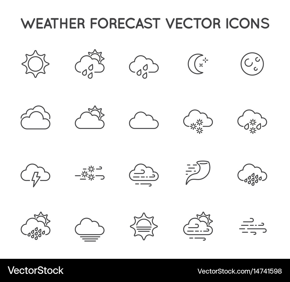 Set minimal weather related line icons contains vector image