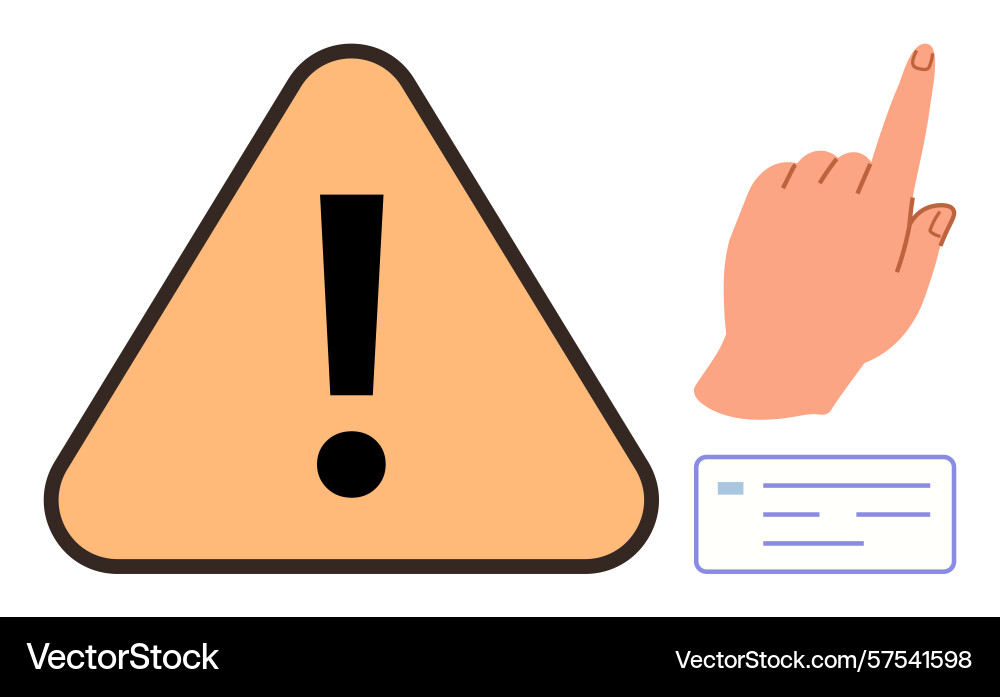 Warning sign with pointing finger and notification Warning sign with pointing finger and notification vector image