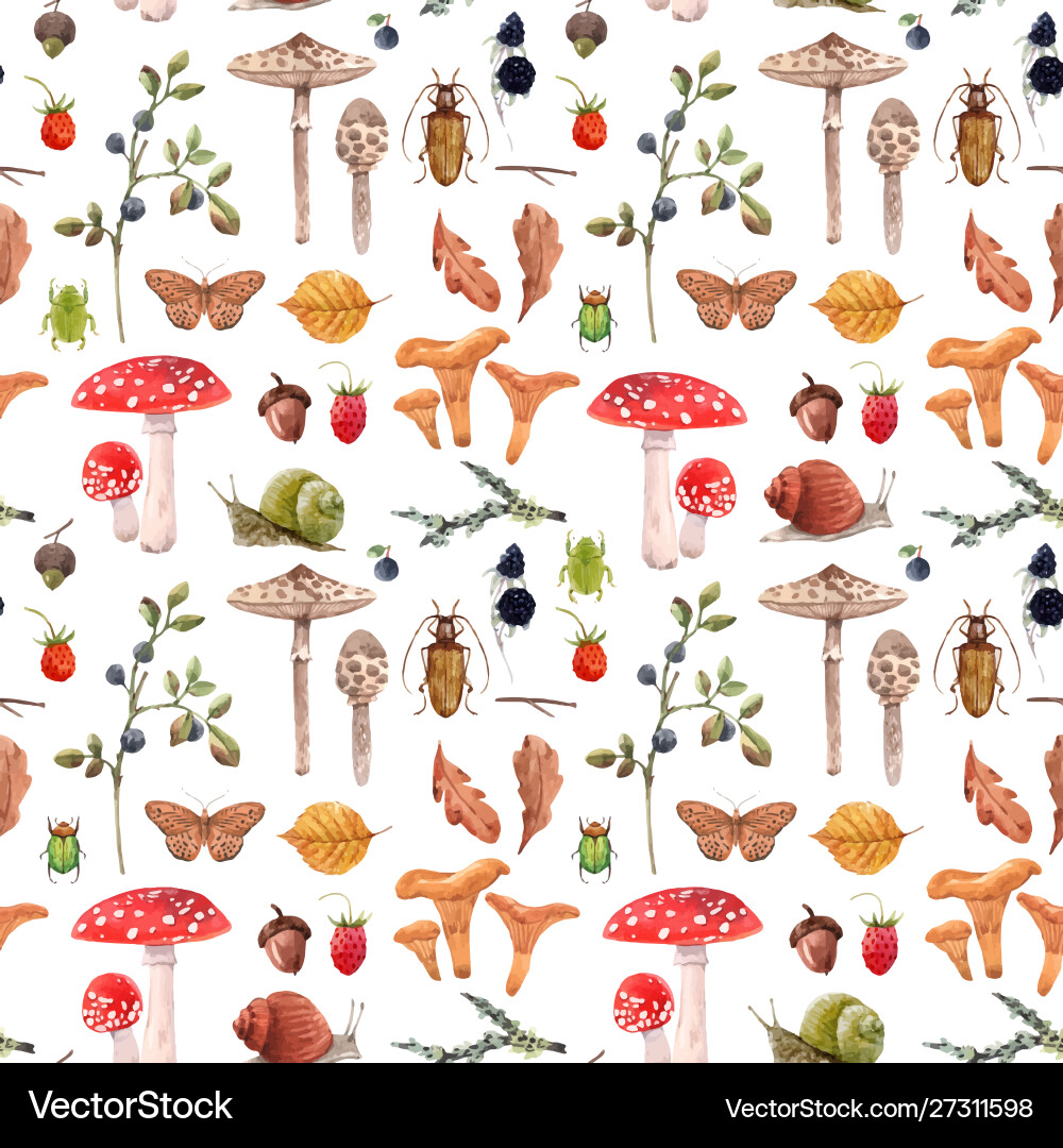 Watercolor Autumn Forest Pattern vector image